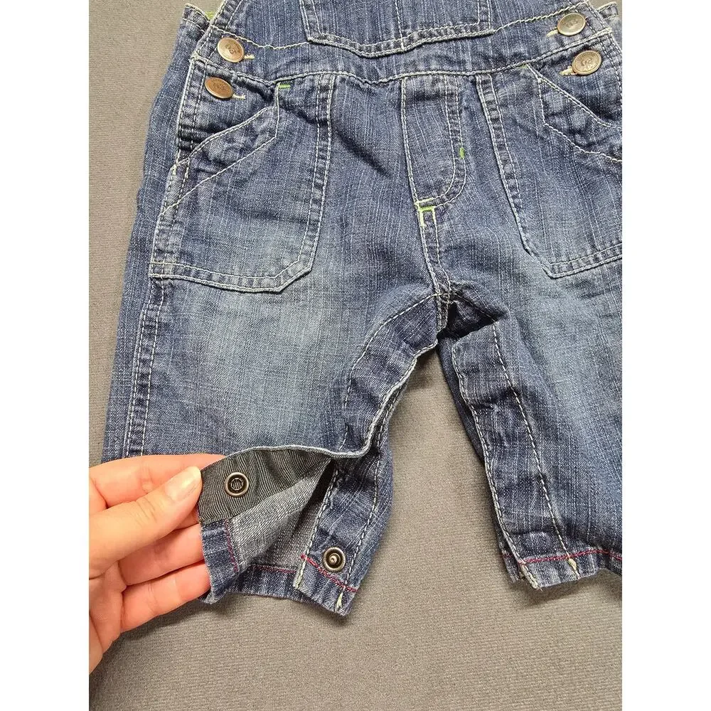Oshkosh Jean Blue bib overalls short size 6 Months Girls Boys Adjustable Stretch